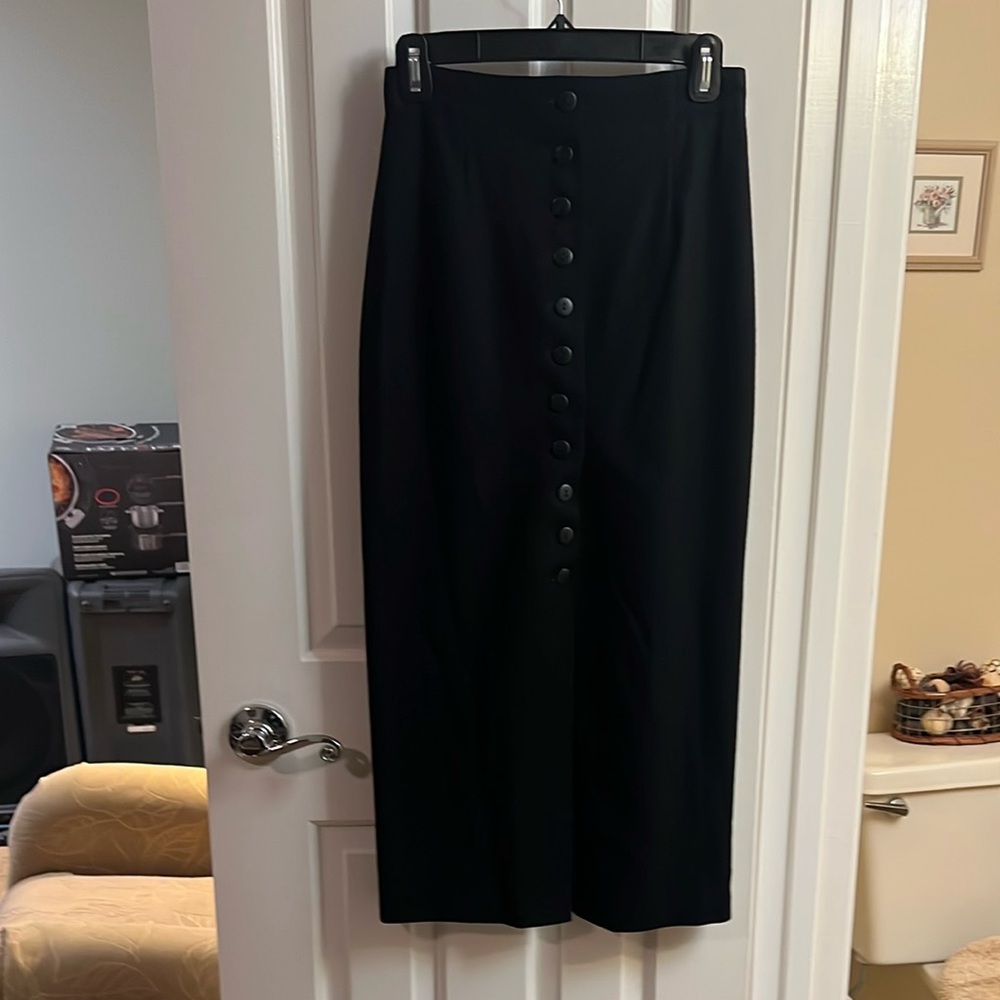 Ann Taylor Long Black Pencil Skirt with Buttons